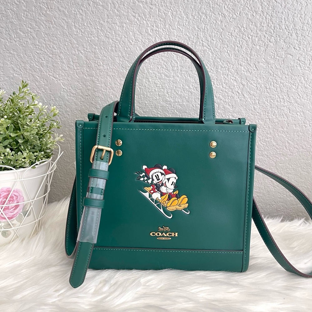 NWT Coach Leather Sled Motif Disney X Coach Dempsey Tote CM844 Dark Pine Multi